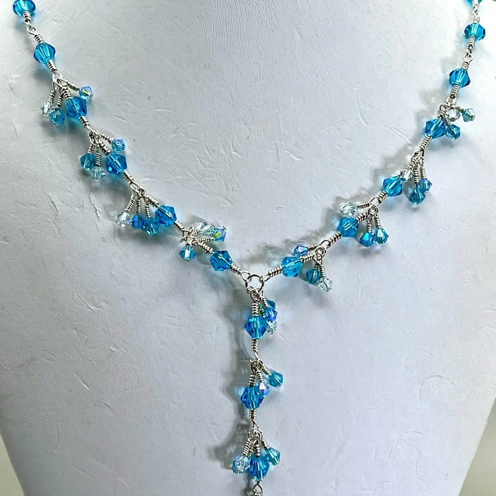 Elegant Aqua Blue and Sterling Silver Swarovski Crystal Necklace